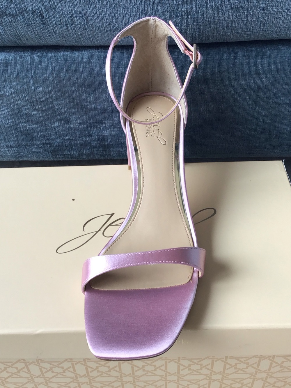 Jewel Badgley Mischka Reese Pastel Pink Satin Block Heel Sandal with Ankle Strap - Picture 2 of 5